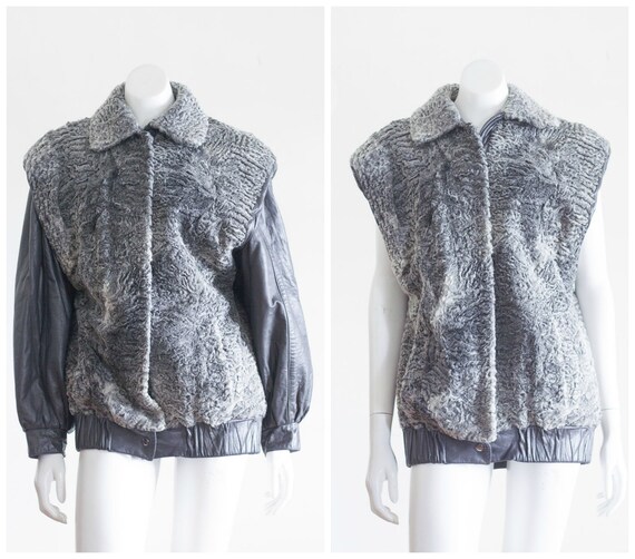1980s gray curly lamb coat with removable sleeves