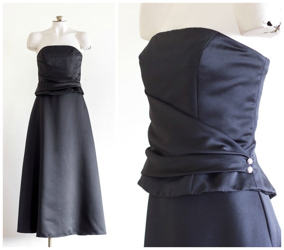 Strapless black satin gown