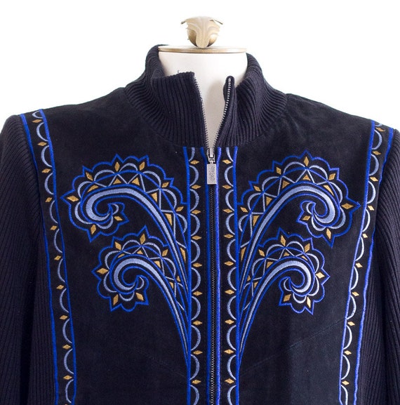 Bob Mackie black suede embroidered jacket - image 3