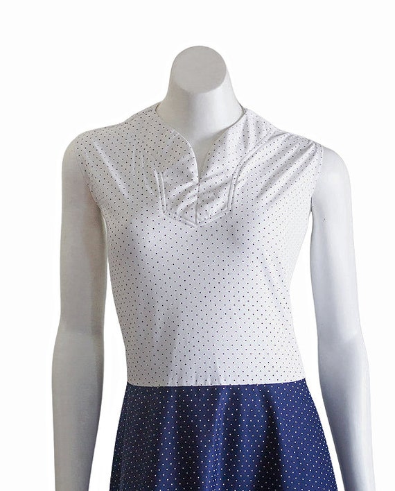 Vintage 70s/80s Blue and White Polka Dot Dress Se… - image 2