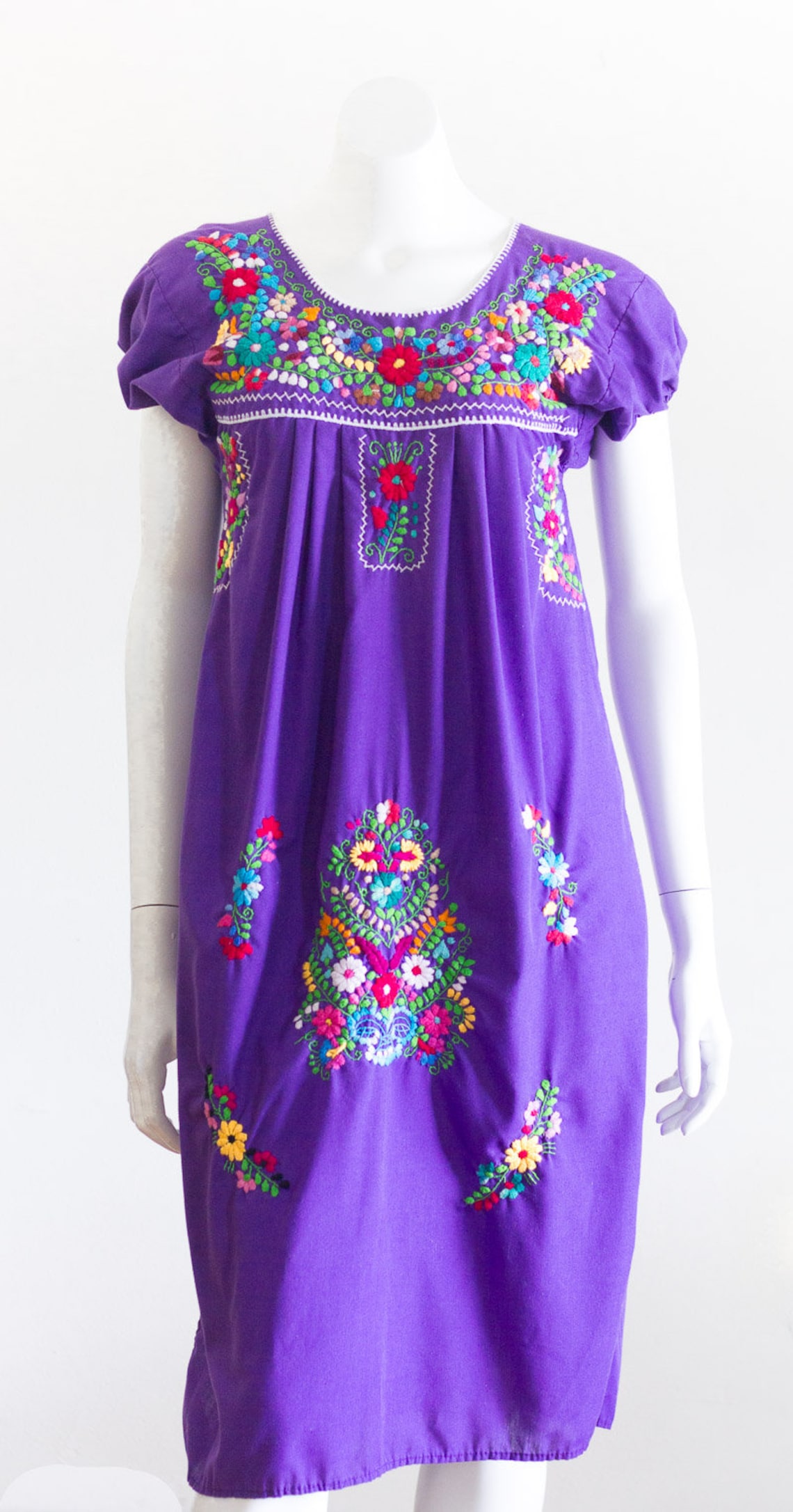 Purple embroidered Mexican dress | Etsy