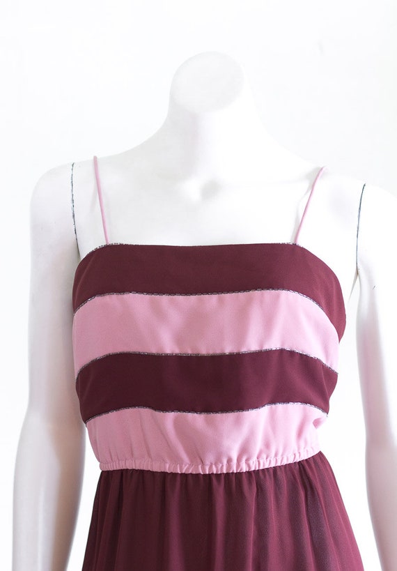 Vintage 1970s Maroon and Pink Dress | Striped Bod… - image 6