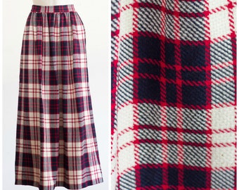 Vintage 1970s Plaid Maxi Skirt | Red White and Blue