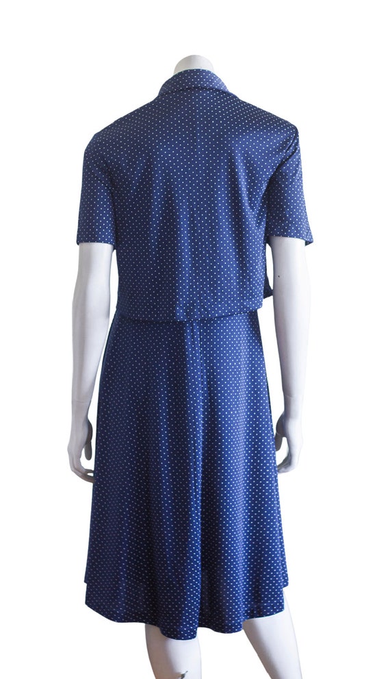 Vintage 70s/80s Blue and White Polka Dot Dress Se… - image 5