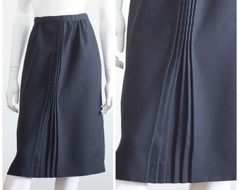 Vintage 1970s Black Skirt with Pleated Detail