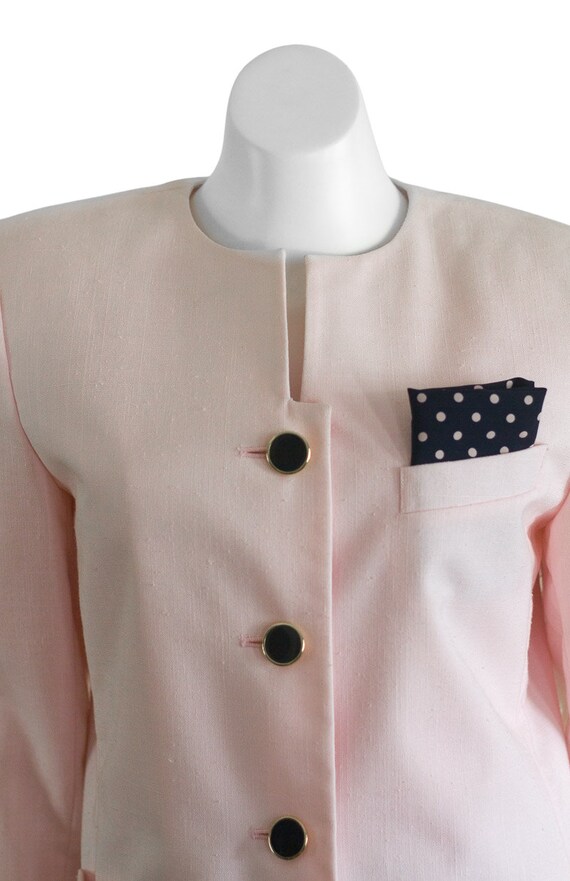 Vintage 1990s Pink Blazer with Polka Dot Pocket S… - image 2