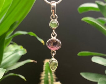 Pink and Green Tourmaline Pendant in Silver