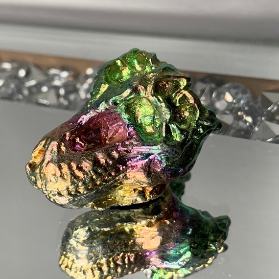 Rainbow Bismuth Crystal Small T Rex Skull Carving Metal Art Etsy etsy