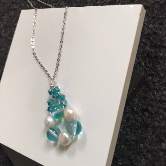 Aqua Aura Quartz Pearl Gemstone Unique Pendant Necklace - Aqua Aura Pendant Necklace Aqua Aura Quartz Pearl Gemstone Unique Pendant Necklace - Aqua Aura Pendant Necklace