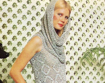 70s Evening Hooded Crochet Dress Instant PDF Download Crochet Pattern