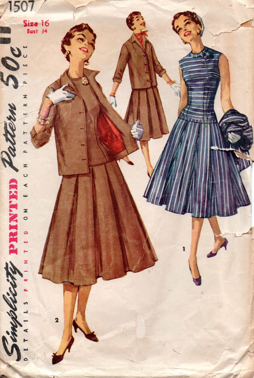 50s Simplicity Sewing Pattern 1507 Misses Sleeveless Dress Etsy