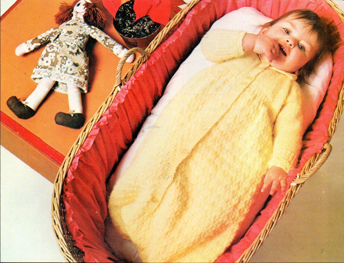 Knitted Baby Sleeping Bag 70s Vintage Instant Download PDF Knitting