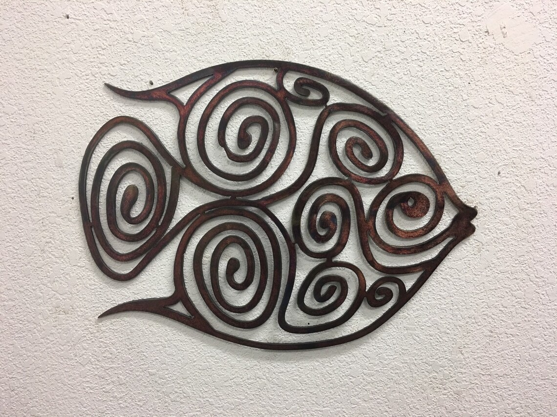 Metal Fish Art Spiraly Metal Fish Bathroom Fish Art Home Etsy