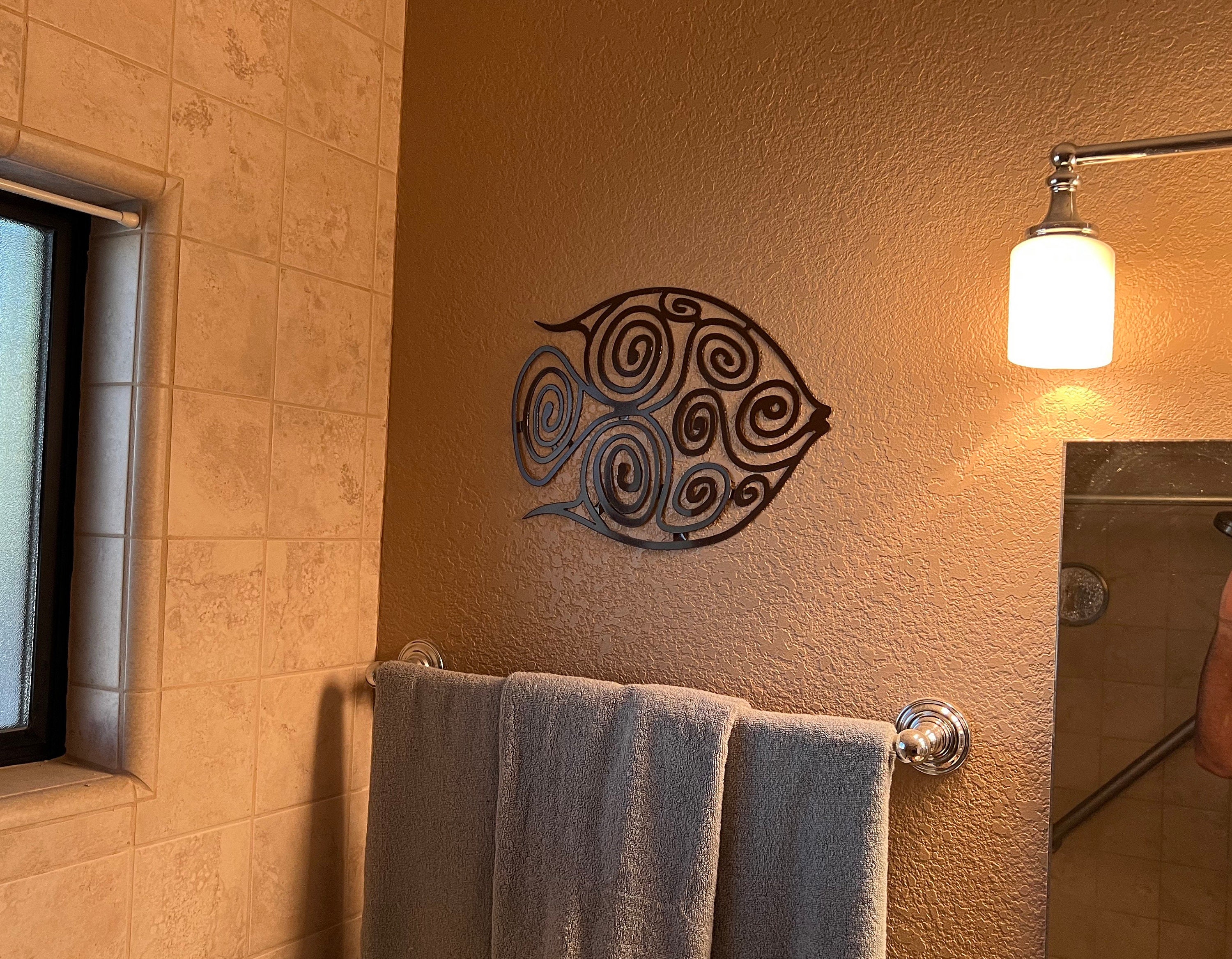 Metal Fish Art Spiraly Metal Fish Bathroom Fish Art Home Etsy
