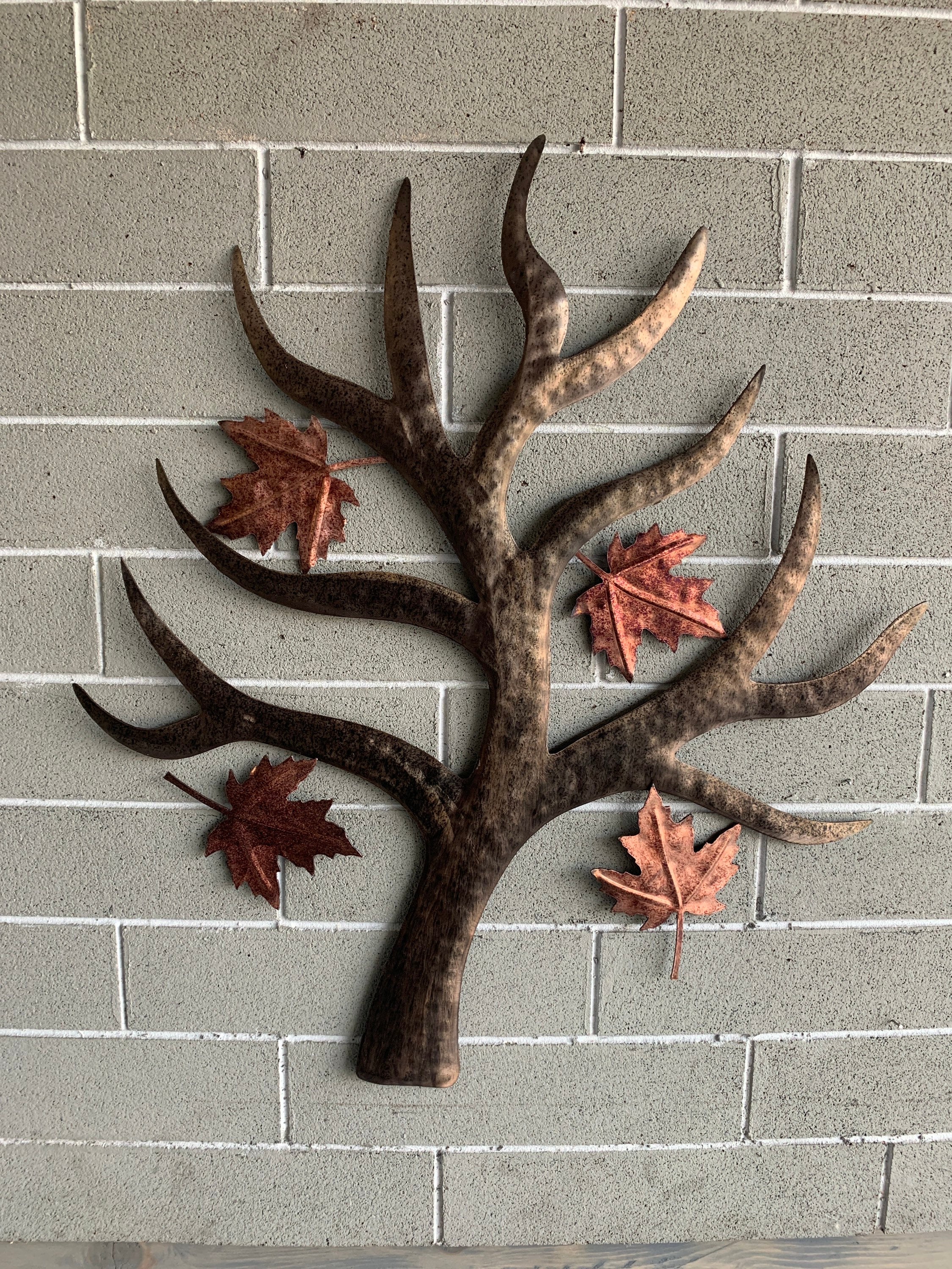 Metal Wall Hanging Maple Tree With Separate Hanging Leaves