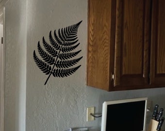 Metal Fern Leaf Wall Art, Patina Finish, Hanging Steel Branch