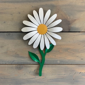 Wall Daisy Flower,Home Decoration , Home Decor, White and Yellow Daisy with green stem, wall accents, white flower