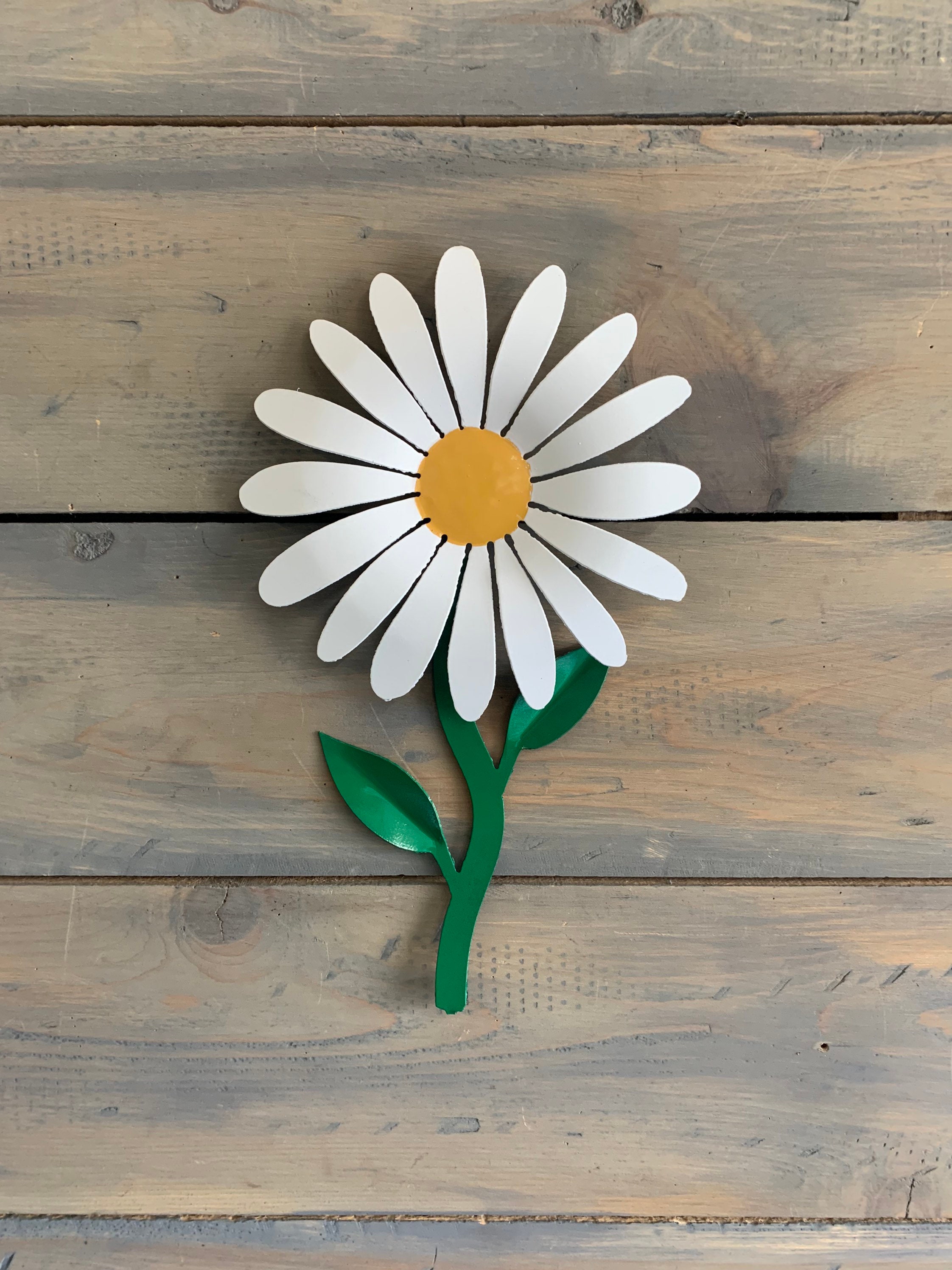 Wall Daisy Flower,home Decoration , Home Decor, White and Yellow Daisy With  Green Stem, Wall Accents, White Flower 