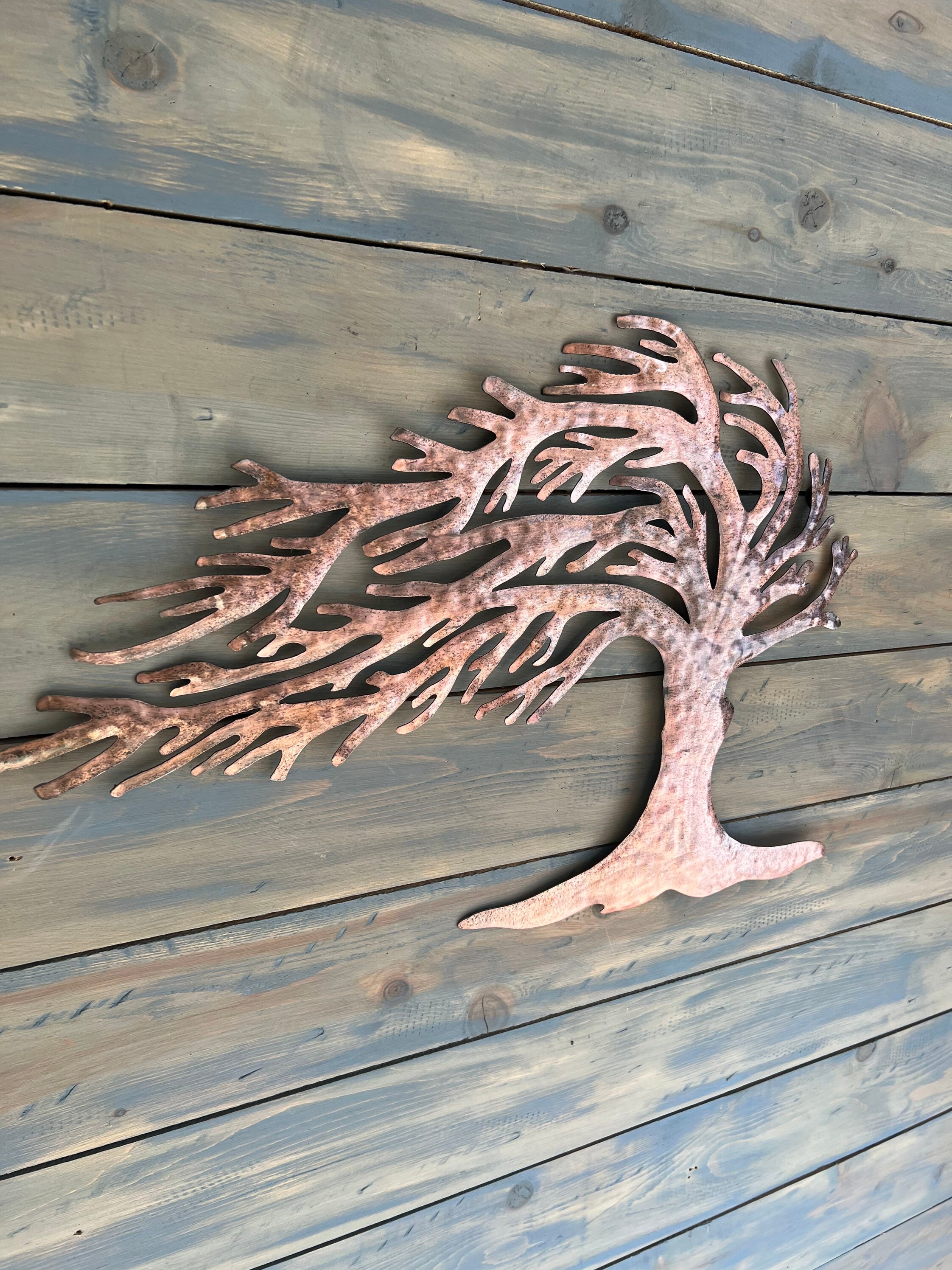 Metal Wall Tree Copper Patina Tree Wall Hanging Tree Windy Etsy