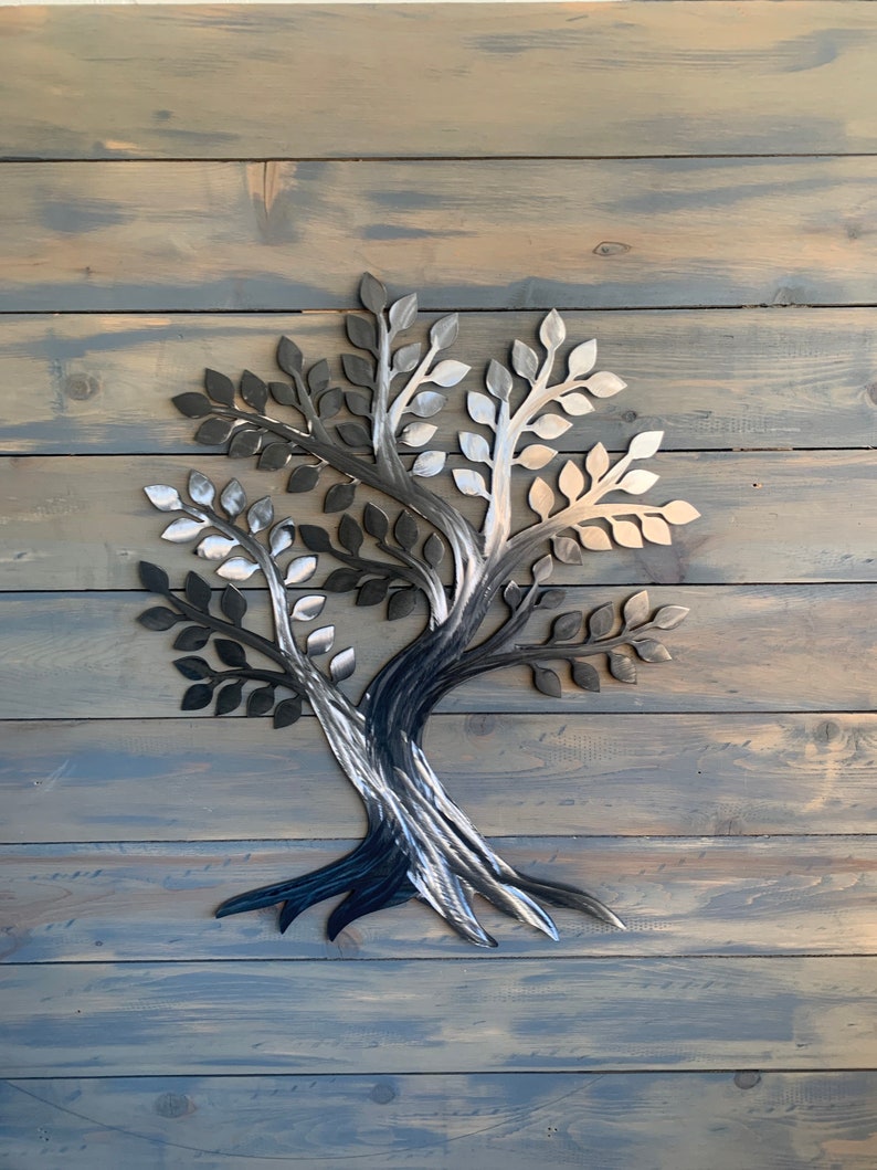 Sanded Silver Tree Metal Wall Tree Home Decoration Metal Etsy