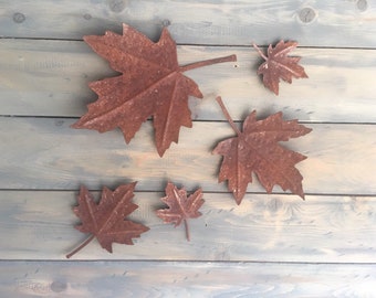 Maple leaf Rustic,Wall Art Hanging Metal Leaves, Home Decor, Wall Accents , Metal Wall Art , Brown Maple Leaf