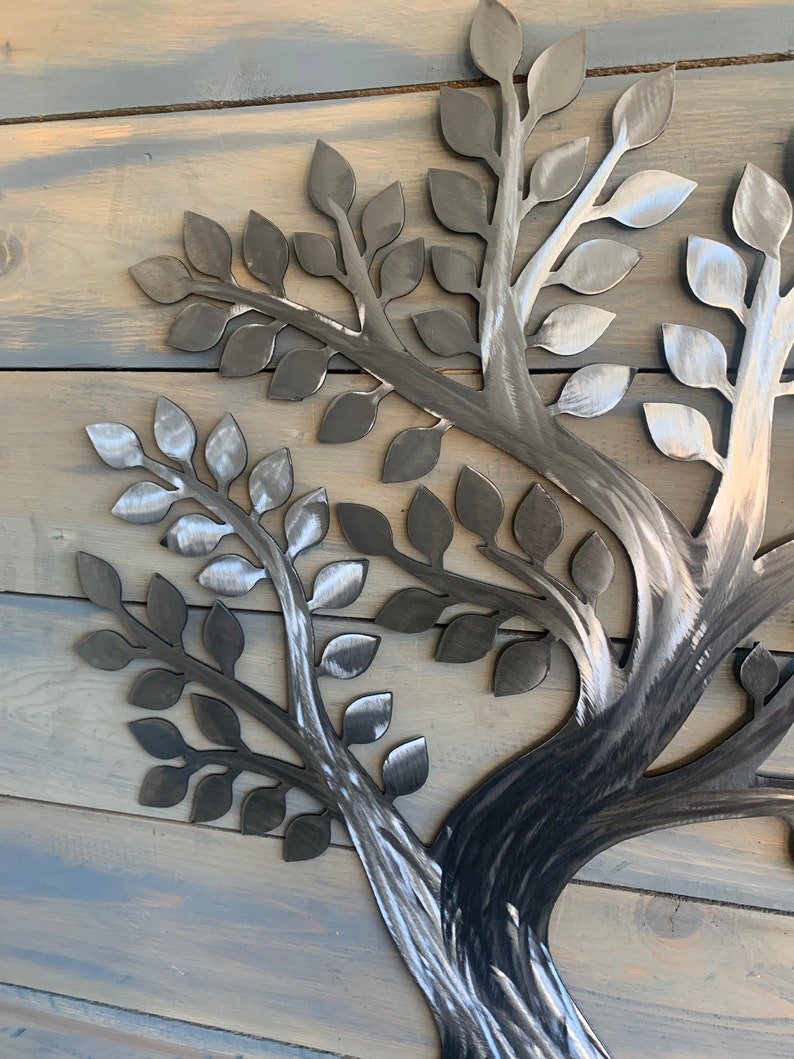 Sanded Silver Tree Metal Wall Tree Home Decoration Metal Etsy