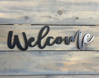 Metal Welcome Sign, Textured Black Finish, Home Wall Decor