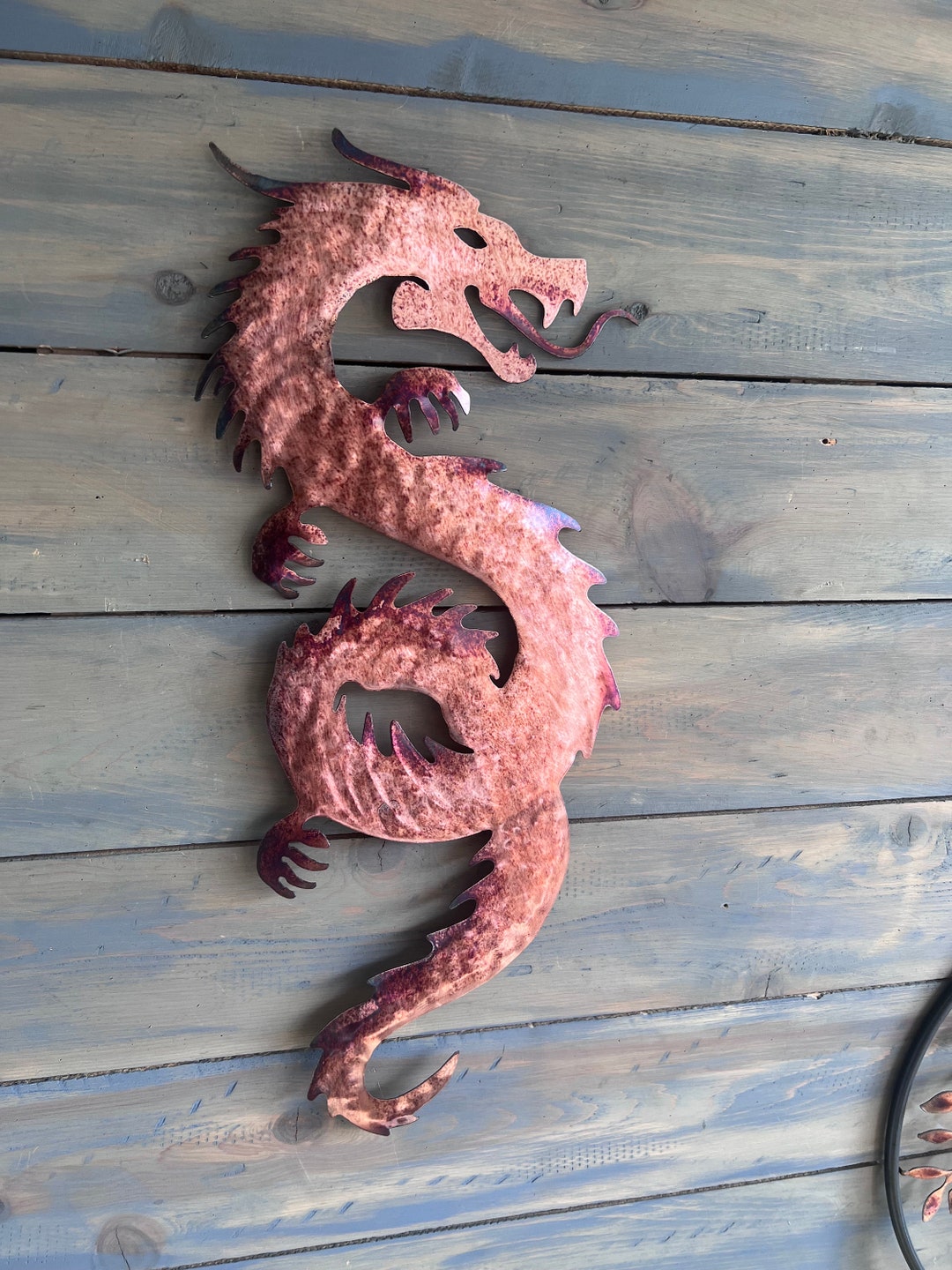 Hanging Dragon, Metal Wall Dragon, Dragon of Steel,copper Patina, Metal