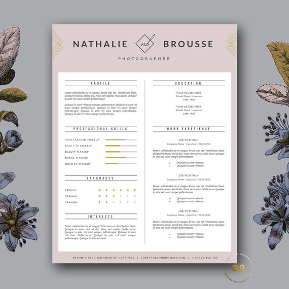 resume template stylish cv template cover letter template etsy