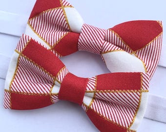 Valentine's day bow tie. Red and gold bow tie. Baby bow tie. Vday bow tie. Plaid bow tie
