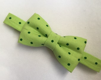 Light green with dark green polka dots bow tie