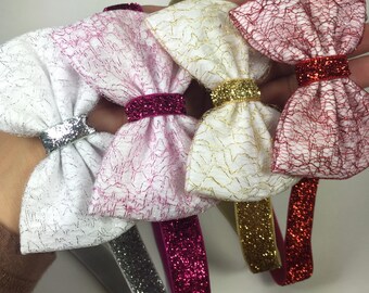 Bow headband. Baby girl hair bow. Gold hair bow. Silver hair bow. Pink hair bow . Red hair bow