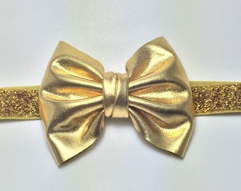Gold bow headband. Metallic gold bow. Gold bow hairclip. Gold headband