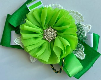 Green hair clip. Couture hair clip. Christmas hair clip. Green over the top hair clip