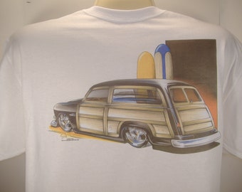 Ford '49 Woody Station Wagon Beach Bum Hot Rod Rat Rod T-shirt 100% Cotton S-XXXL