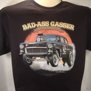 Chevy &#39;55 Bad Ass Gasser Classic Drag Racing T-shirt 100% Cotton  S-XXXL