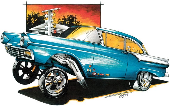57 Chevy T Shirt Gasser Speed Shop 1957 Drag Strip Classic Car Shirt Hot Rod Tee