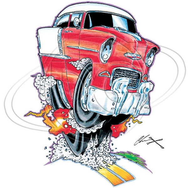 T-shirt Chevrolet 55 Hot Rod design vintage 100 % coton S-XXXL