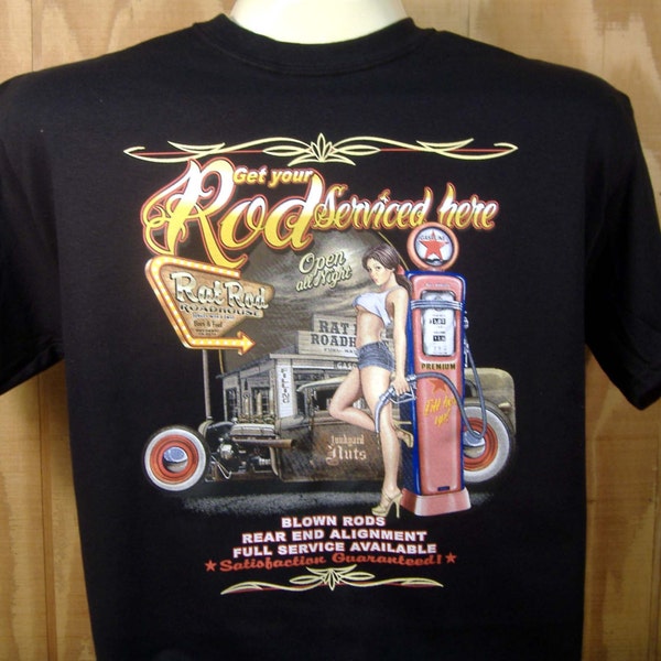 Hot Rod "Get Your Rod Serviced Here" Pinup Vintage Design T-shirt 100% Cotton  S-XXXL
