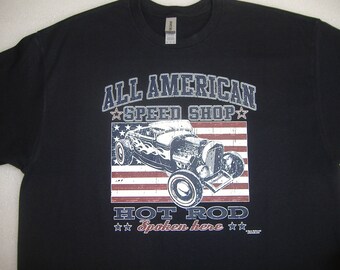 All American Speed Shop Hot Rod Rat Rod Garage T-shirt 100% Cotton  S-XXXL