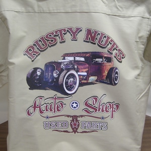 Rusty Nuts Work Shirt Auto  Shop Garage Hot Rod Rat Rod Short Sleeve Sizes S-XXXL