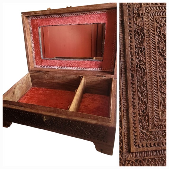 Hand Carved Wood Jewelry Box - image 1