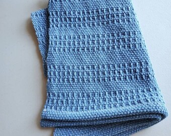 Blue cotton kitchen tea towel, handwoven