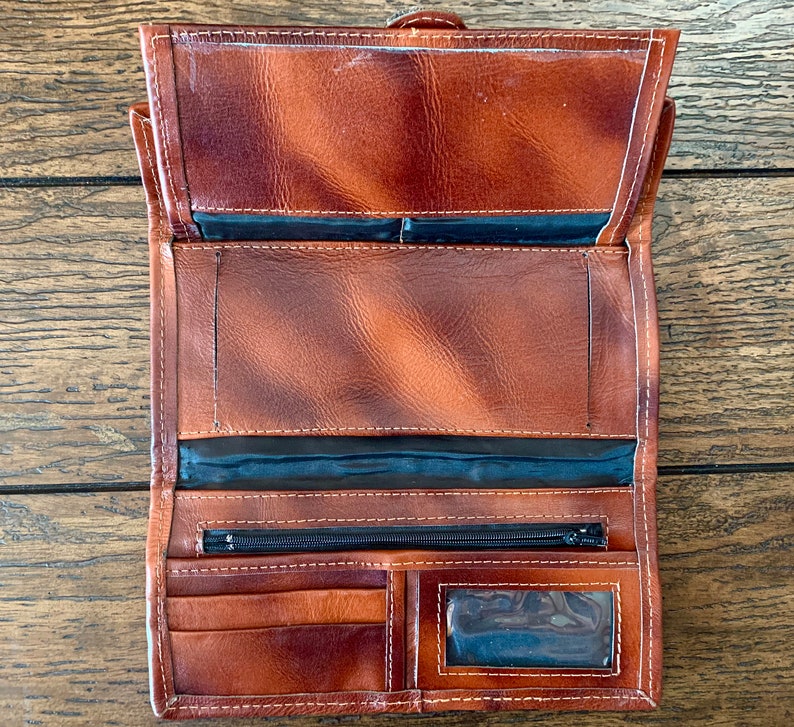 Guatemalan Leather Women Tri Fold Wallet With Check Book Slit