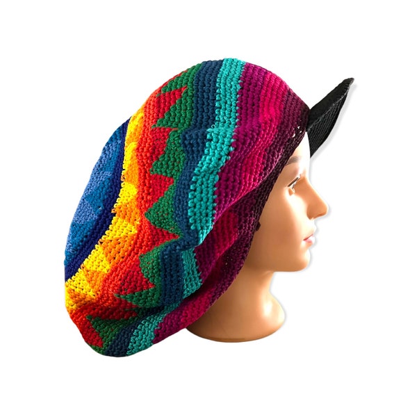 Multicolor XL Dreadlocks Crochet Tam Hat with Brim