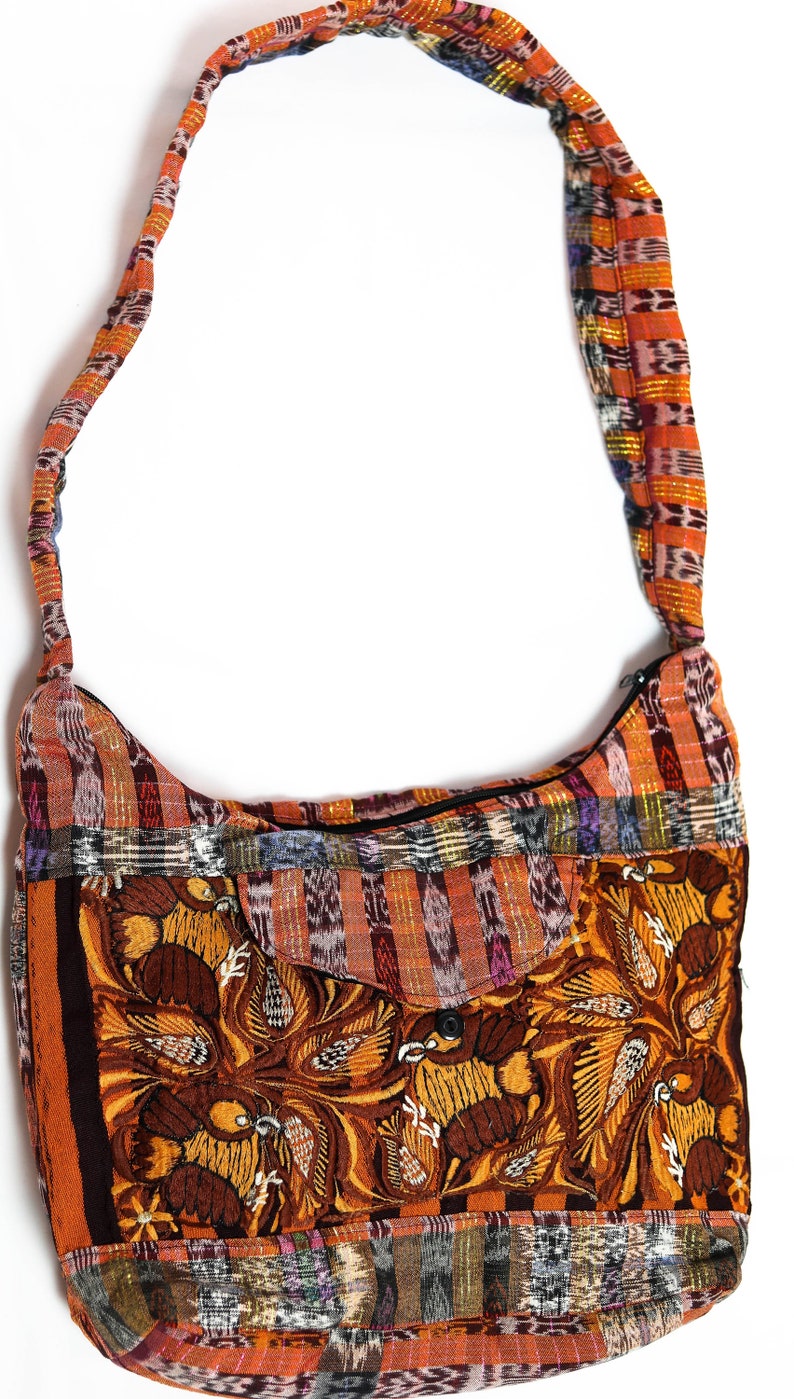 Guatemalan Handmade Floral Embroidery Large Hobo Bag