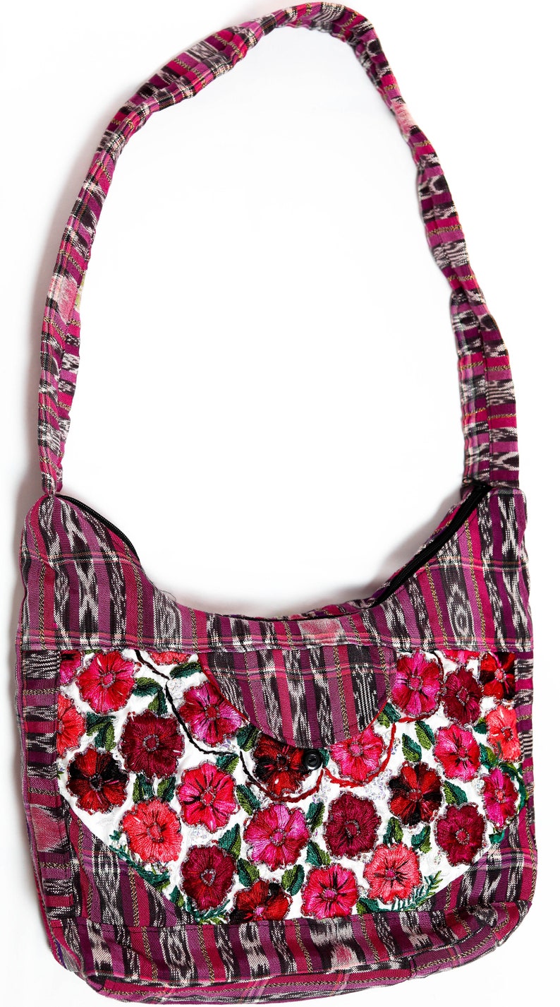 Guatemalan Handmade Floral Embroidery Large Hobo Bag