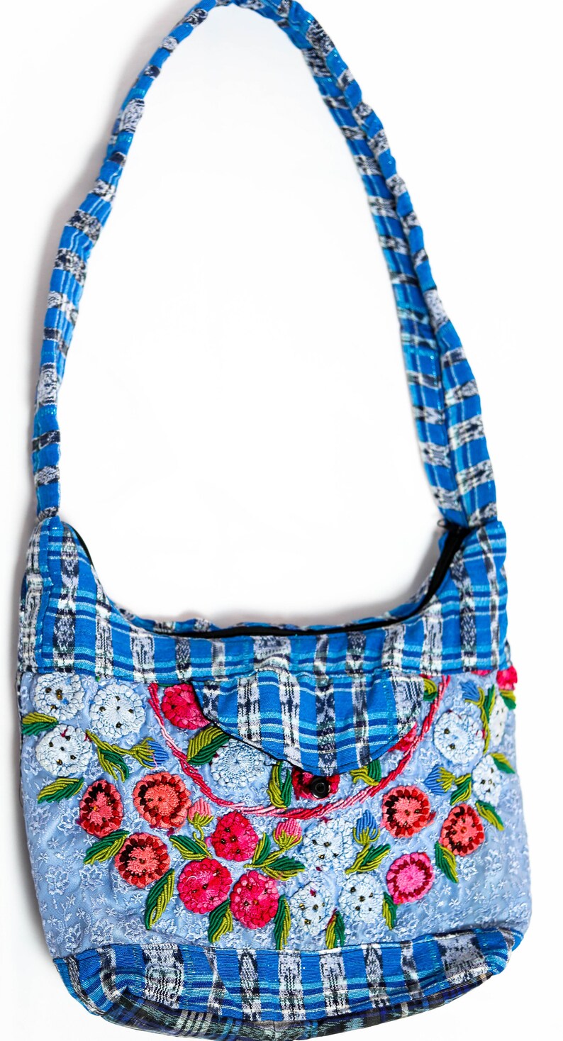 Guatemalan Handmade Floral Embroidery Large Hobo Bag