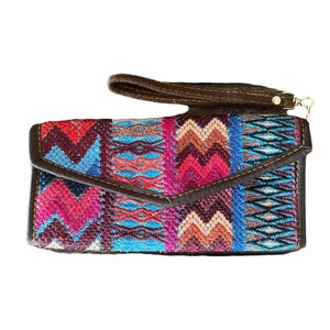 Algodón / cuero Bordado Wristlet Trifold Wallet