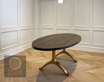 Oval Charcoal Walnut Brass Wishbone Table